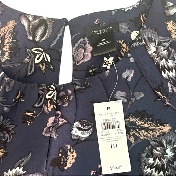 Ann Taylor Factory Navy Multi-Color Floral Ruffled Shift Sleeveless Dress Size10 - Picture 3 of 4